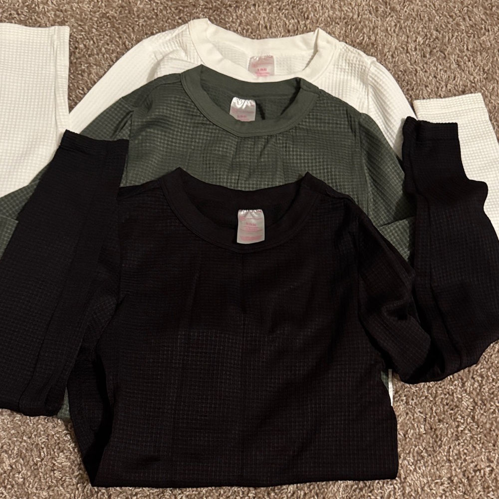No Boundaries Women’s Crewneck Thermal Tops - Black, Olive, White